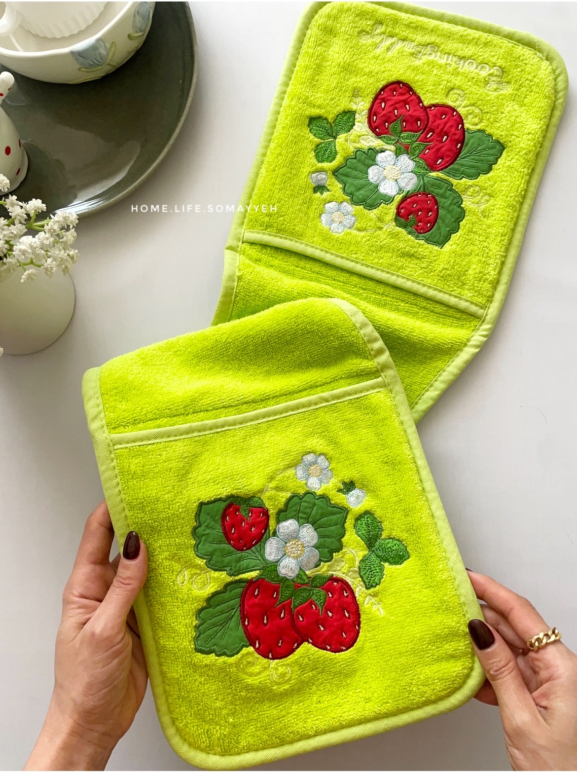 دستگیره فر حوله ای پنبه ای با لایه سیلیکونی نسوز