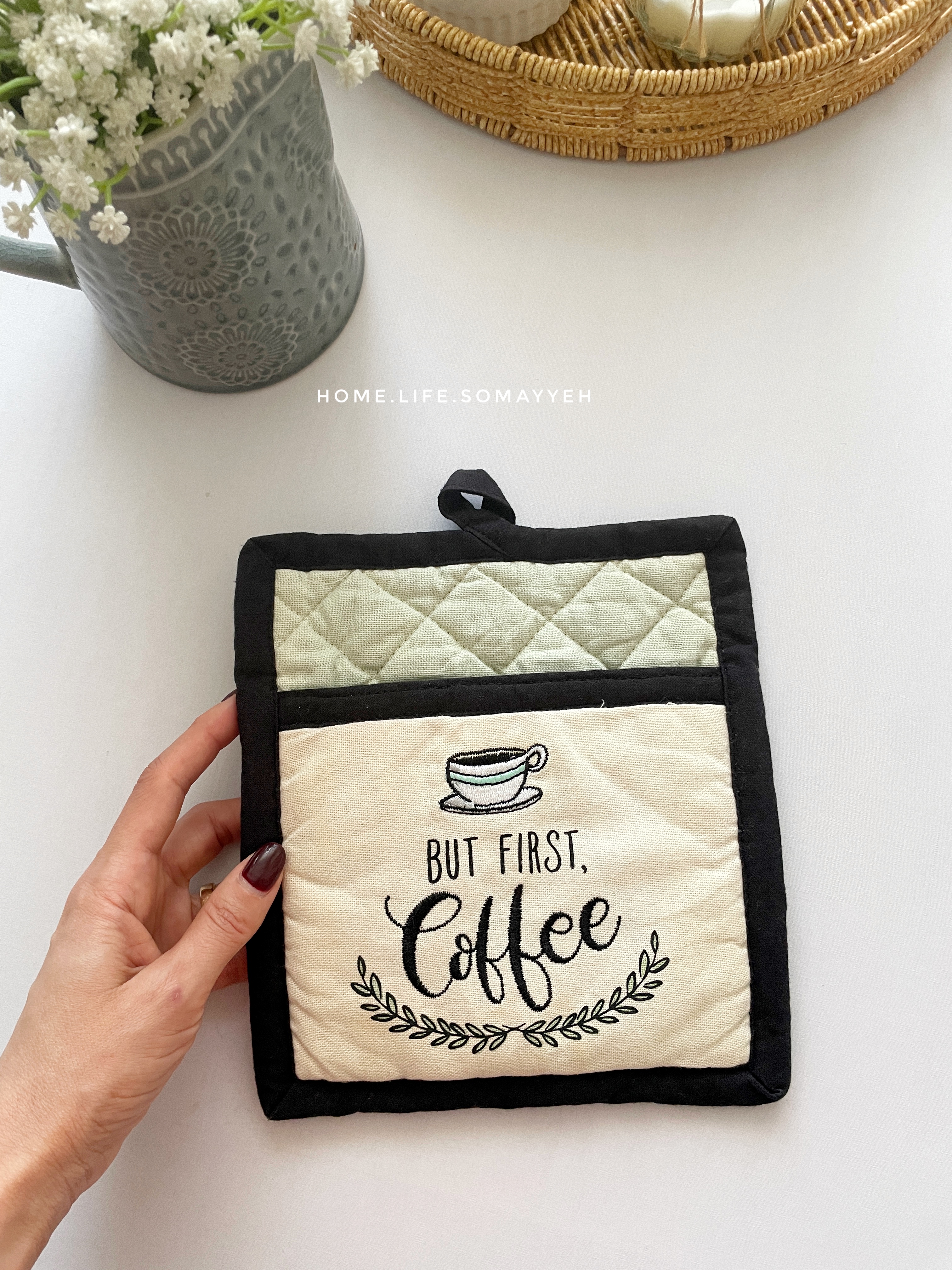 دستگیره جیبدار گلدوزی coffee