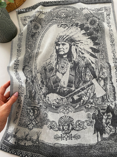 دستمال کتان دکوراتیو طرح کلاسیک بومیان آمریکا