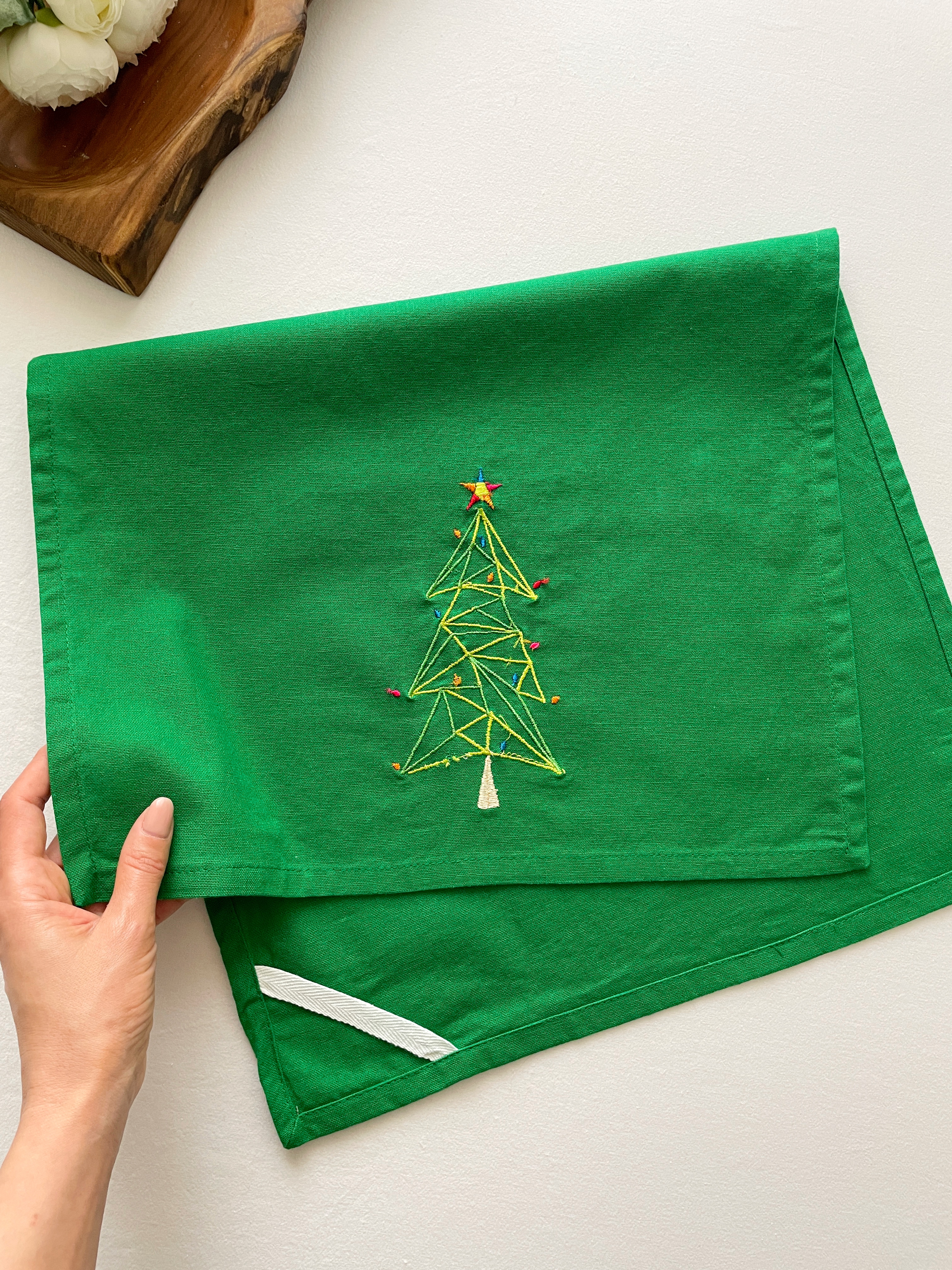 دستمال کتان/گلدوزی کاج🎄