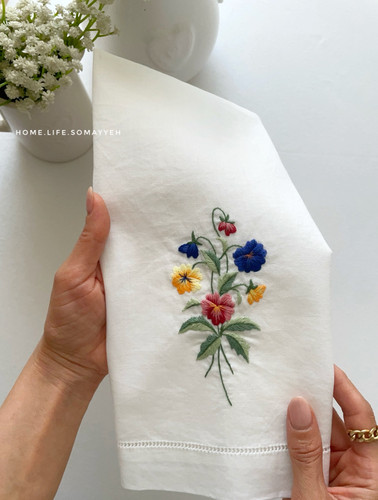 دستمال گلدوزی بنفشه باغی